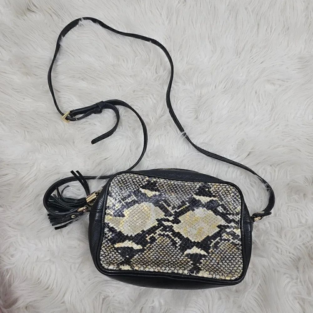 Gigi Newyork Madison Crossbody Black Snakeskin Purse